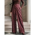 thumbnail image 6 of Women'S Polka Dots Wide Leg Tailored Pants High Waisted Belted Loose Trousers with Pockets Wine Red XL, 6 of 10