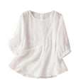 thumbnail image 2 of Qulqfy 3/4 Length Sleeve Ladies Tops and Blouses Solid Casual Scoop Neck Loose Fit Cotton Linen Fall Cute Flowy Pleat Womens Tops Summer White M, 2 of 7