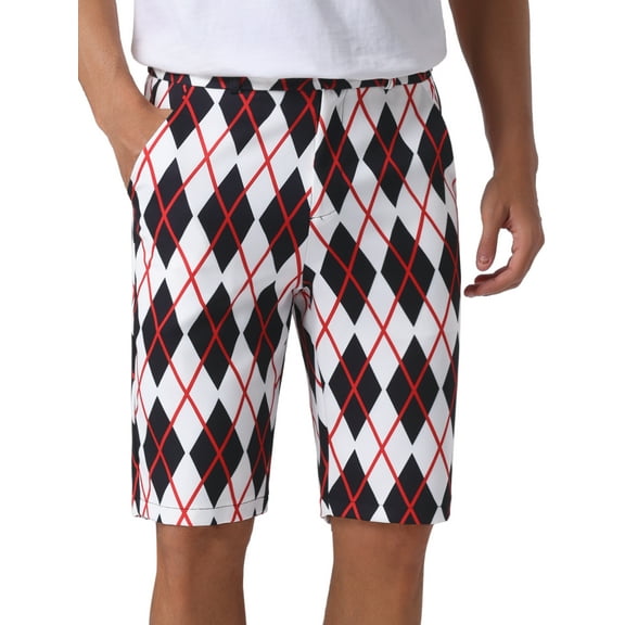 INSPIRE CHIC Argyle Shorts for Men's Regular Fit Flat Front Contrasting Colors Patterned Shorts 30 Black White