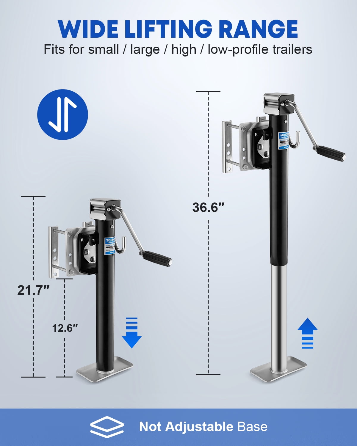 Kohree 3000lbs Trailer Jack,Heavy Duty Swivel Boat Trailer Jack with Ergonomic Handle,15-inch Vertical Travel for RV,Utility,Yacht Trailers-Black