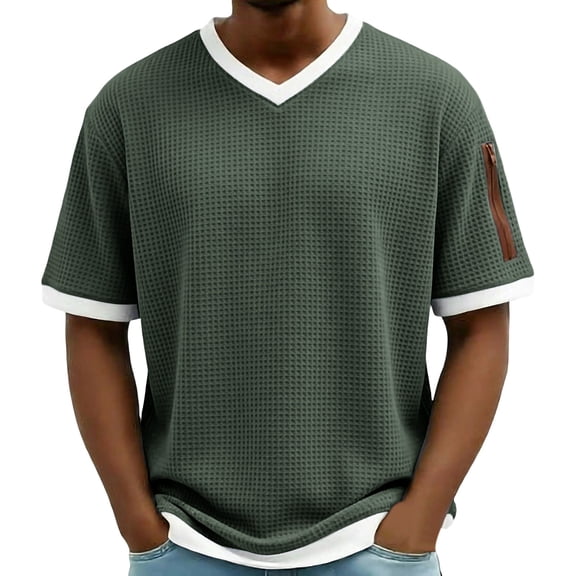 Men's Mesh Short Sleeve V-Neck Pullover Top, Breathable Solid Color Casual Shirt for Summer