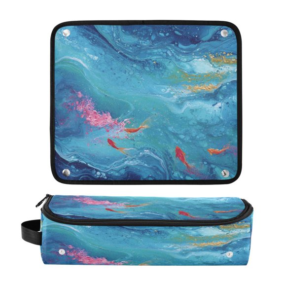 Hair Tool Organizer Bag with Heat Resistant Mat Removable Travel Storage Case for Hot Air Brushes Curling Irons Blue Vortex