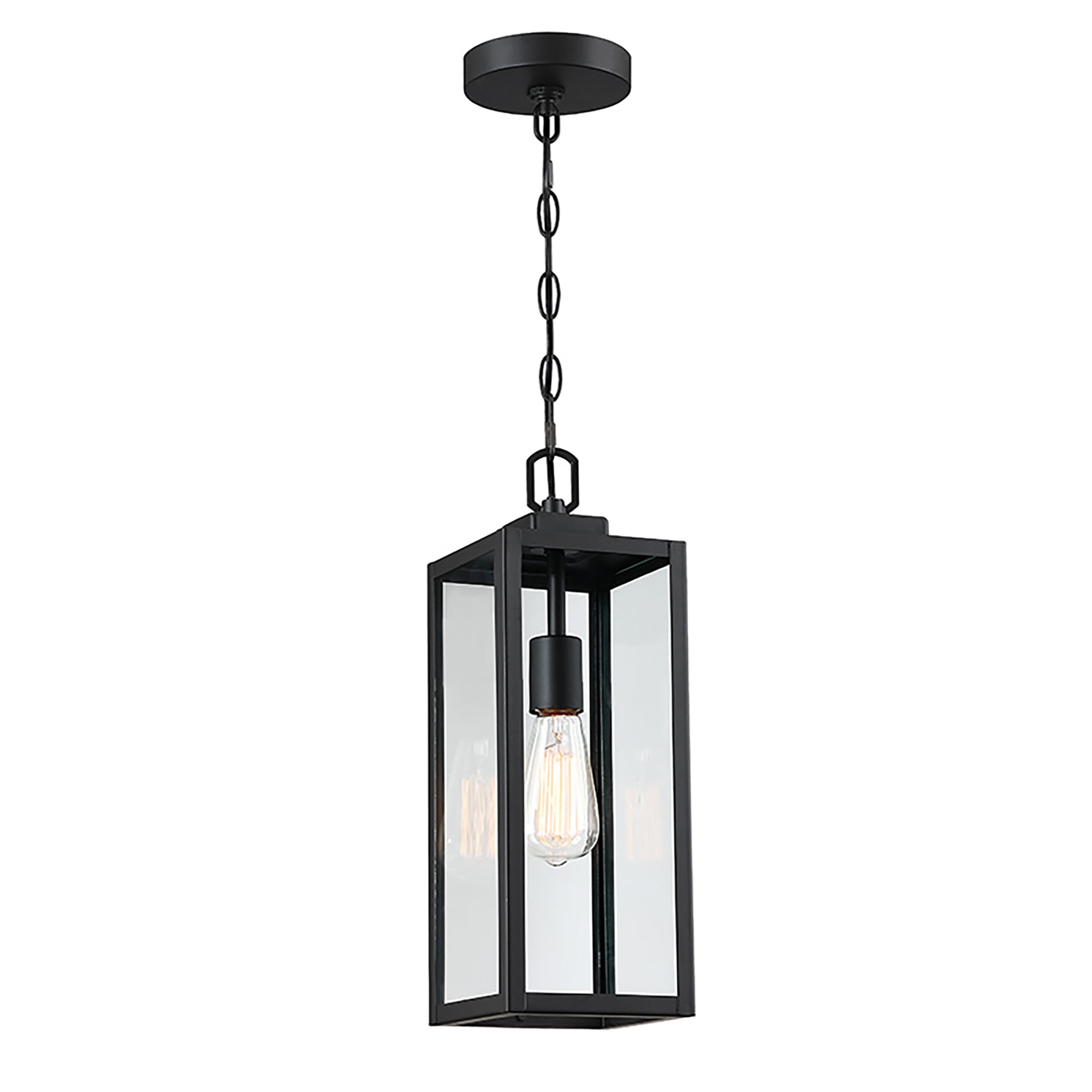 Matte Black Outdoor Lighting Hanging Lantern Pendant Light with Clear ...