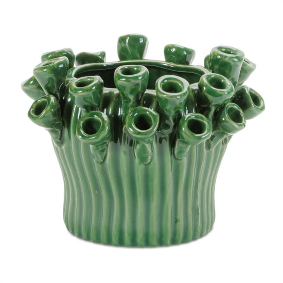 Melrose Floral Stoneware Vases - 5.5" - Green - Set of 2