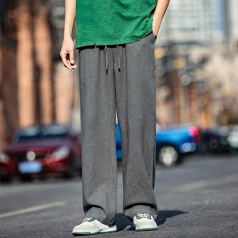 B91xZ Men Sweatpants Linen Straight Leg Pants Spring/Summer New