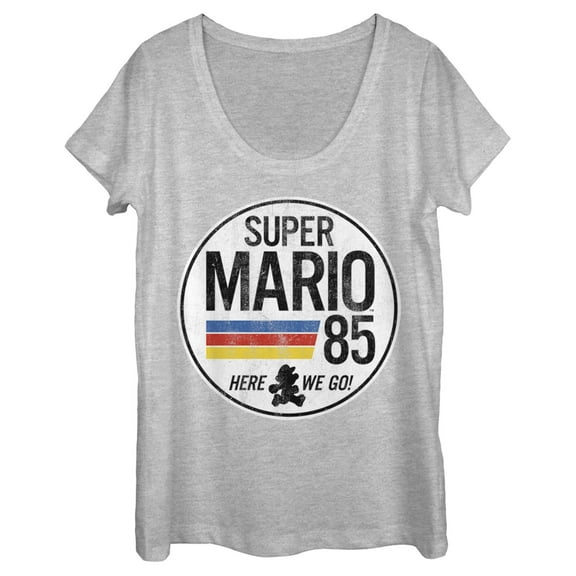 Women's Nintendo Super Mario Retro Rainbow Ring Scoop Neck Athletic Heather Medium