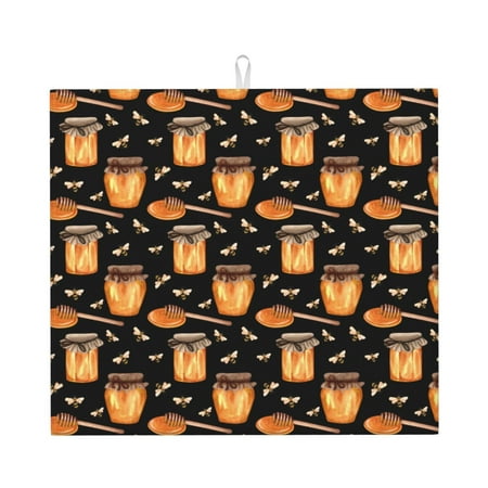 

Xecao Bee and Honey Print Dish Drying Mat for Kitchen Counter Absorbent Coffee Bar Mat Dish Drainer Rack Mats Dining Room Decoration