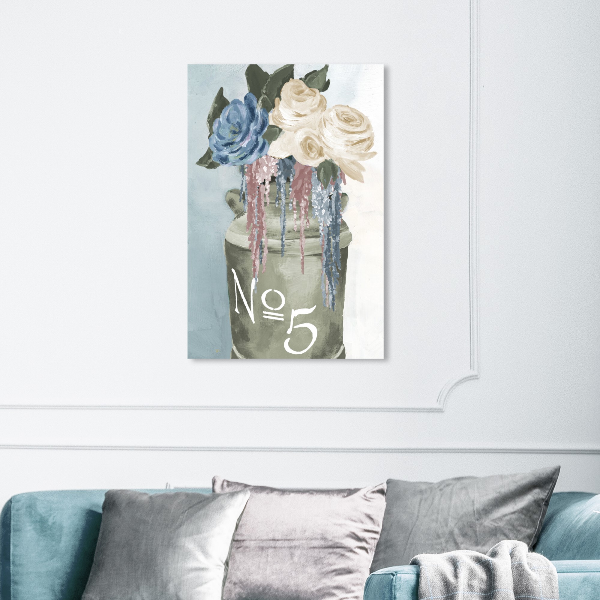 Wynwood Studio 'Big Flower Jar' Floral and Botanical Wall Art Canvas Print - Green, Blue, 20" x 30"