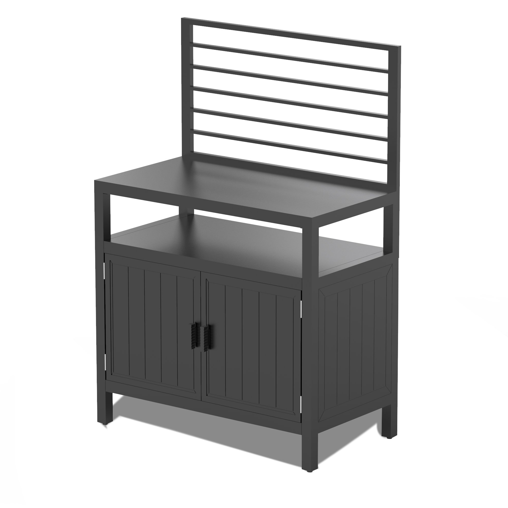 Outdoor Kitchen Island, Powder-Coated Aluminum Grill Storage Cabinet with Food-Safe Countertop and Protective Cover, Modular Freestanding BBQ Station for Patio, Deck, Backyard, Grey