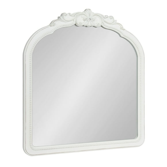 Kate and Laurel Jenelle Traditional Arched Baroque Wall Mirror, 28 x 30, White, Distressed Antique-Inspired Vintage Arch Mirror with Ornate Garland Crown for Bathroom Vanity or Fireplace Mantel