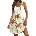 thumbnail image 2 of Woman's Dress Womens Plus Size Summer Dresses Women's Summer Fashion Beach Pocket Printing Sleeveless V-Neck Dress A Beige L, 2 of 7