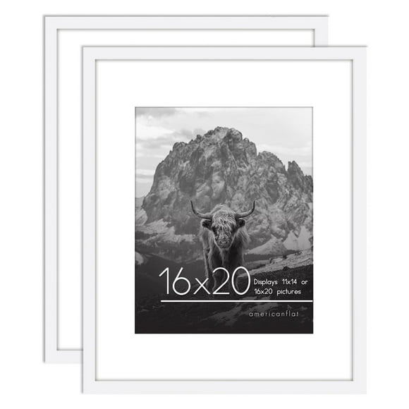 Americanflat 16x20 Picture Frame with Polished Plexiglass - Set of 2 - Use as 11x14 Frame with Mat or 16x20 Frame Without Mat - Galleria Collection - Gallery Wall Frame Set for Wall Dis