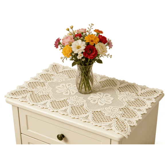 HuiJuMei Lace Table Runner Set of 2 - 15.8x23.7 Inch Rectangular Lace Doilies, Ecru Dresser Scarf, Bedside Table Cover for Dresser, Nightstand, Sofa