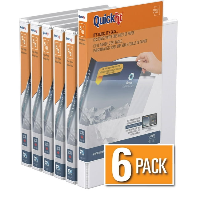 QuickFit View Binder, Round Ring, 6 Pack, 5/8"