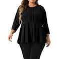 thumbnail image 1 of Blusas de Talla Grande para Mujeres Agnes Orinda, Elegante Cuello Redondo, Color Sólido, Ropa de Trabajo, Top Peplum de Manga 3/4, 3X Negro, 1 of 6