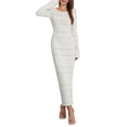 thumbnail image 2 of Faithtur Robe Longue Moulante pour Femmes Couleur Unie Col Rond Manches Longues Printemps Automne Mode Robe Tricotée, 2 of 9