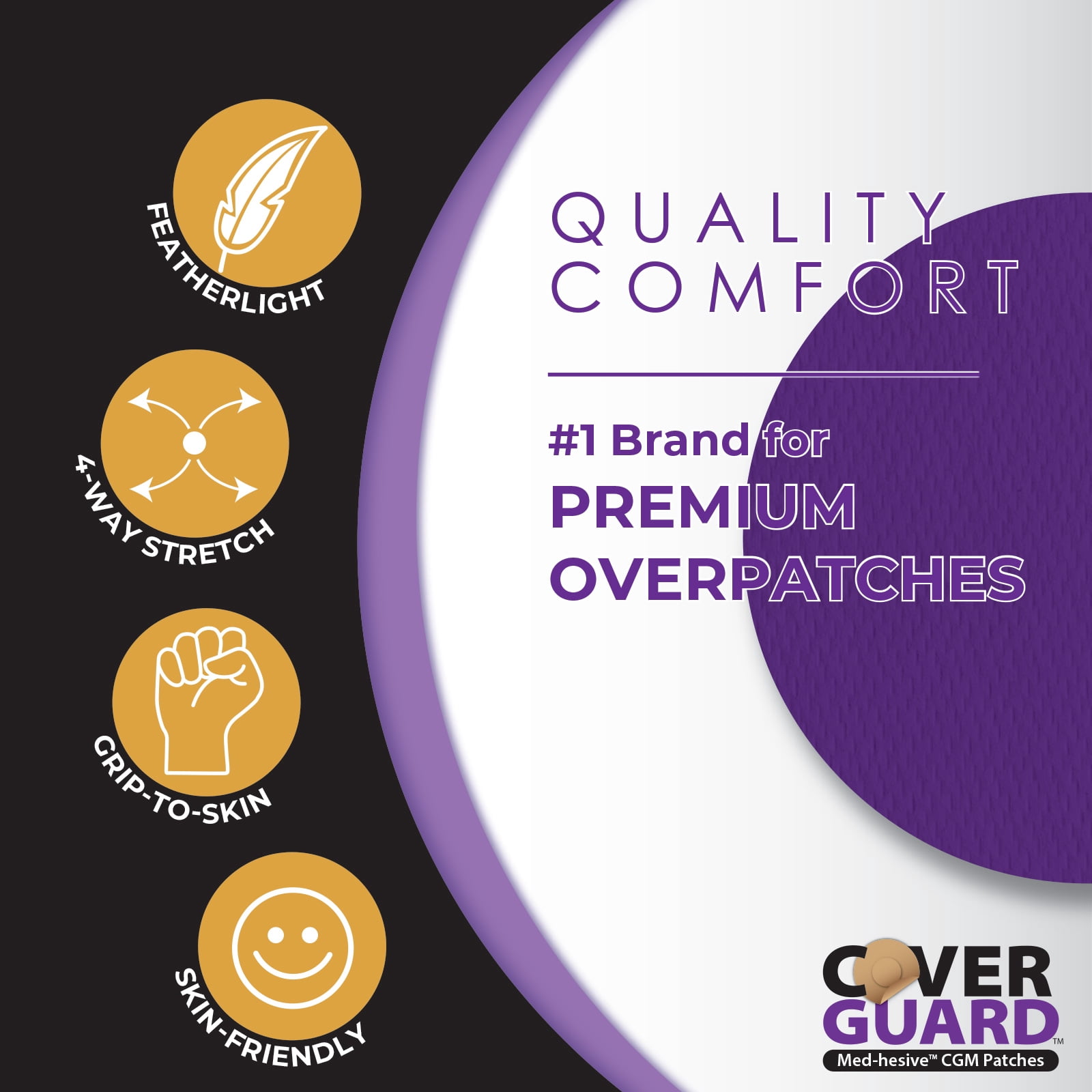 CoverGuard CGM Overpatch | Guardian 4 | Purple Full Coverage Design| 25-Count | Waterproof Adhesive | Anti-Fray | Easy Application & Removal | Sensor Protection