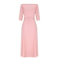 thumbnail image 4 of BLTIBY Off Shoulder Maxi Dress for Women Half Sleeve Elegant Slimming Belted Long Dress Wedding Evening Party Pink L, 4 of 6