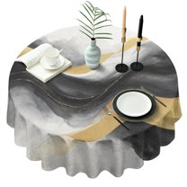 Black White Gray Gold Marble Pattern Round Tablecloth 60"x60",Wrinkle Wipeable Table Cloth for Kitchen Dining Room Picnic Patio Party