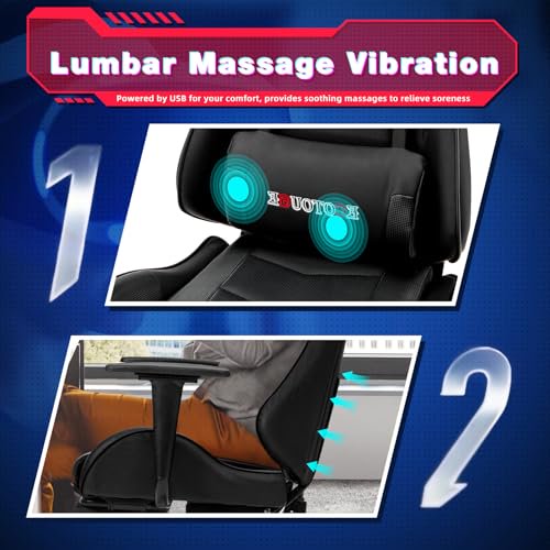 ECOTOUGE PC Massage Gaming Chair with Footrest Ergonomic Office Desk Chair Racing PU Leather Recliner Swivel Rocker with Headrest and Lumbar Pillow, Black