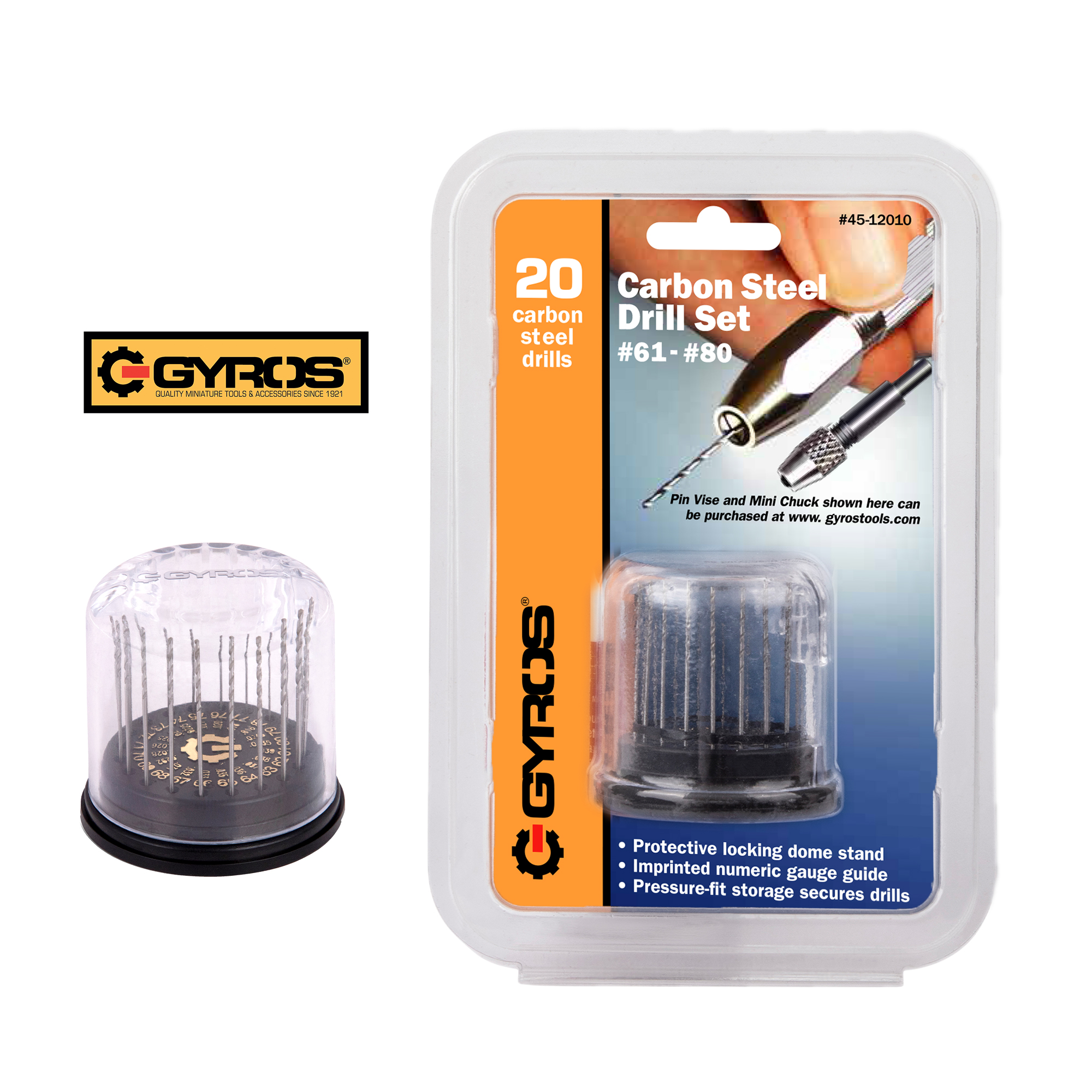 Gyros Carbon Steel Wire-Gauge Drill Bits No.55 - 12-Pack For Wood & Plastic Drilling