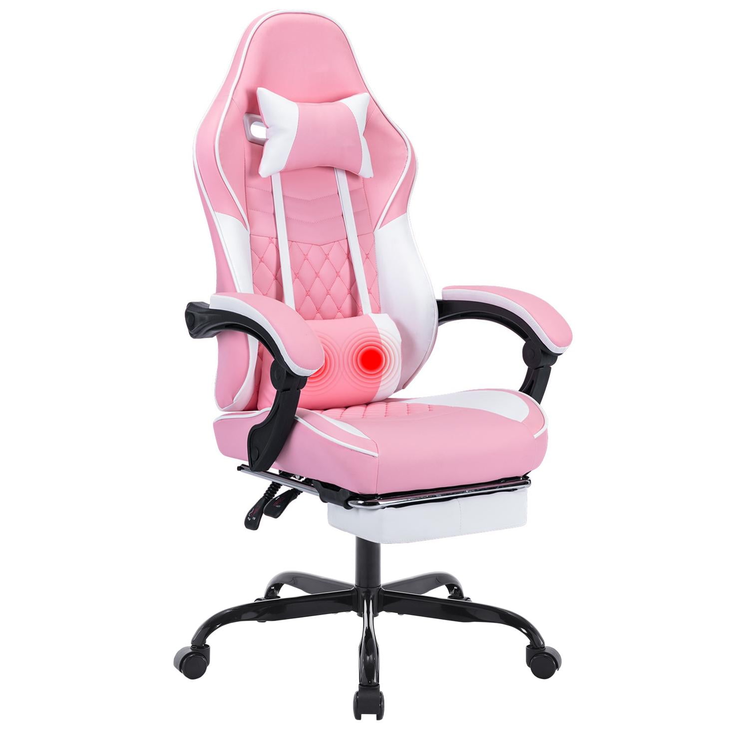 GARITIN Ergonomic Gaming Chair with Massage Lumbar Support & Footrest Racing Style Computer Chair with Adjustable Headrest for Home Office Comfortable Pink White