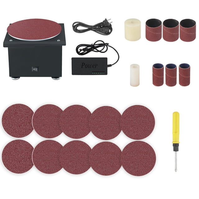 Bench Disc Sander and Sanding Roller Electric Edge Sharpener 7 Variable Speed 10 Sanding Discs 6 Sanding Bands DIY Benchtop Sanding Polishing Grinding Machine for Wood Metal Acrylic Stone