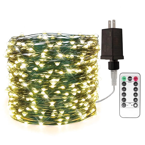 RESNICE Green Wire Fairy Lights Plug in 66FT High Bright 200 LED Waterproof LED String Lights with Remote Warm White for Christmas Tree, Patio, Garden, Backyard
