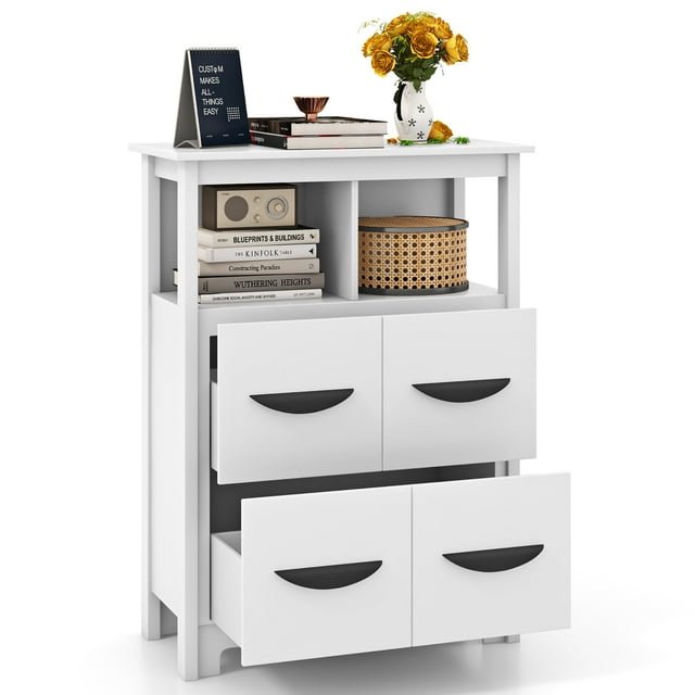 Gymax 24'' Floor Cabinet w/ 2 Open Compartments & 2 Drawers Anti-tipping Kit Hallway