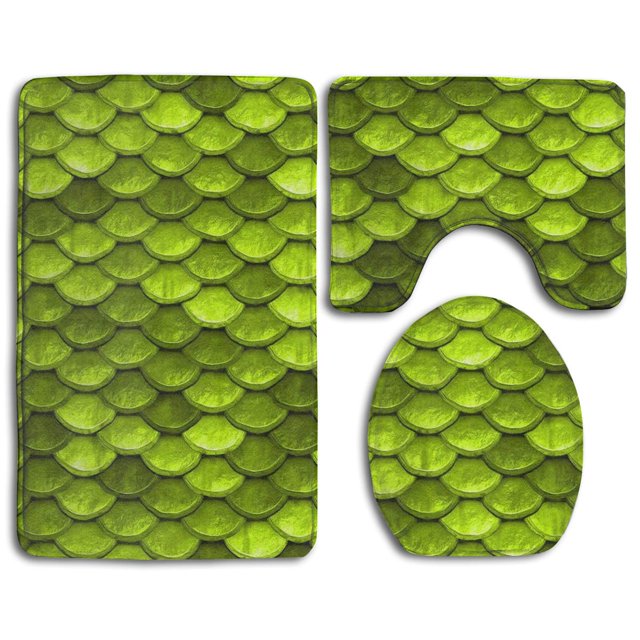 ABPHQTO Hermosas escamas de pescado sirena verde lima Juego de alfombras de baño de 3 piezas Alfombra de baño Alfombra de contorno y tapa de inodoro ABPHQTO Cont-CHAPPLE-14069