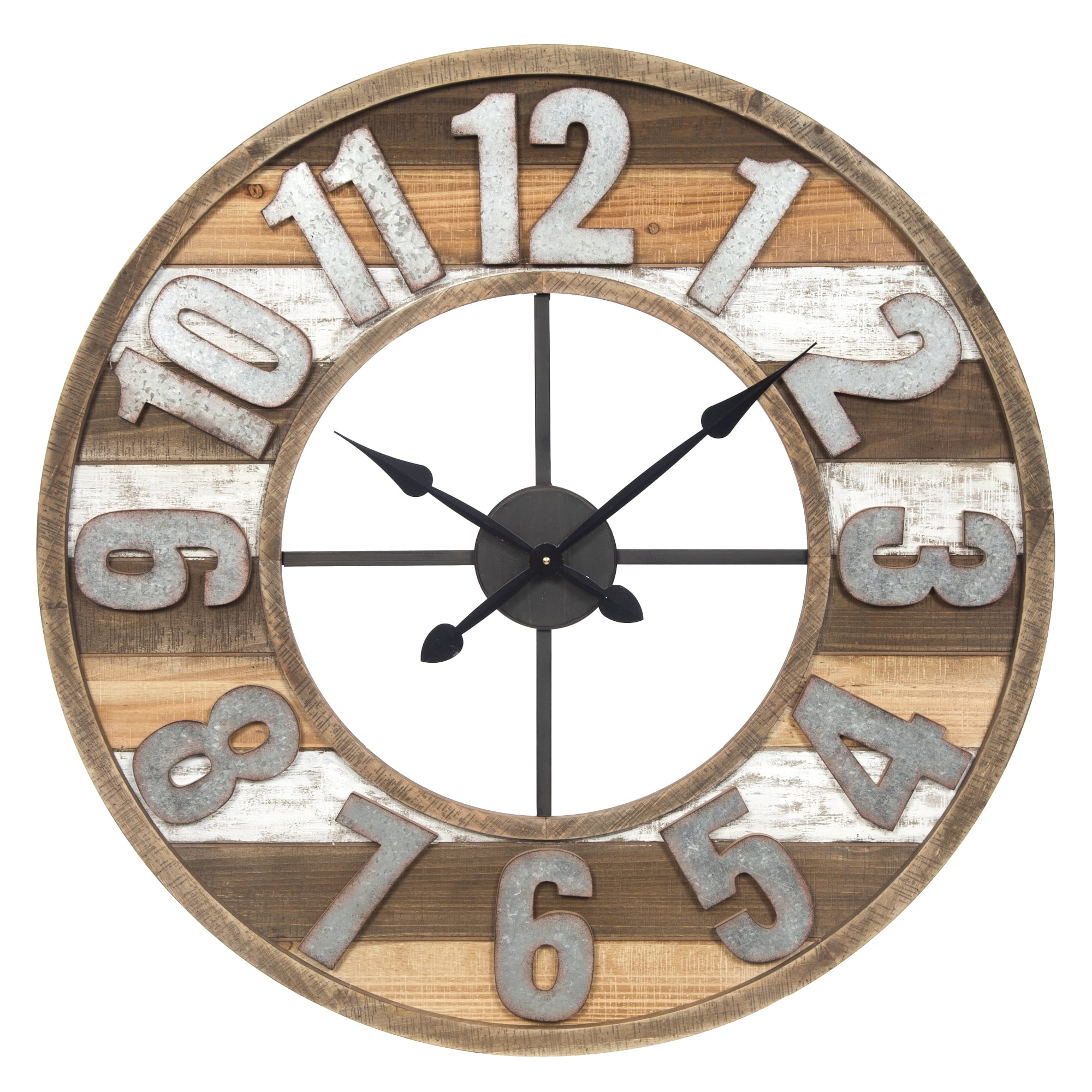 Large Rustic Industrial Wall Clock Reclaimed Solid Wood Distressed Finish Brown 