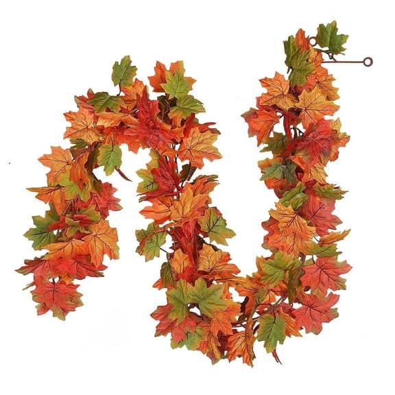 Artificial Maple Leaf Rattan, Fall Hanging Vine with Realistic Autumn Foliage, Thanksgiving Mantel Fireplace Door Decoration, Indoor Outdoor Home Party Decor