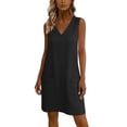 thumbnail image 4 of Ankola Womens Summer Cotton Linen V Neck Short Dress Sleeveless Mini Dress Casual Tank Dress Sundress with Pockets, 4 of 7
