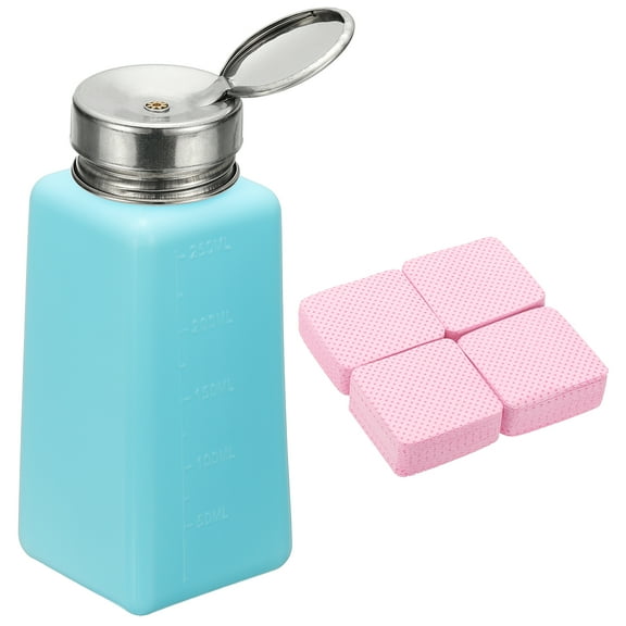 Uxcell Alcohol Dispenser, 250ml(8.5oz) Pump Bottle for Nail Polish Remover, Blue