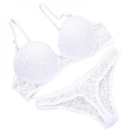 

EleaEleanor Big Clear Sexy Women Lace Drill Bra Set Push Up Underwear Set Bra and Thong Set Cup B C