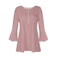 thumbnail image 4 of TAGOLD Womens 3/4 Long Sleeve Summer Tops, Women's Casual Trumpet 3/4 Sleeve Solid Buttoned Basic Ruched Corset Tunic Tops Pleated T-shirts Blouses, 4 of 5