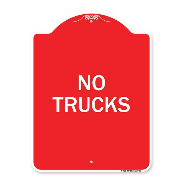 SignMission A-DES-RW-1824-22786 18 x 24 Po Signe de la Série Designer - Camion Signe Pas de Camions&44; Rouge & Blanc