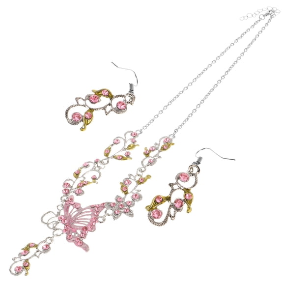 LOLIPPYY Women's Rhinestone Jewelry Set with Floral Necklace and Earrings, Alloy Fashion Accessories