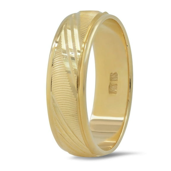 14K Yellow Gold Slant Laser Cut Design 6mm Wedding Band
