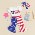 thumbnail image 3 of Okbabeha Baby Girl 4th of July Letter one-piece Romper+StripeStar Flag Flare Pants (3-18 Months), 3 of 7