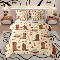 Homewish Western Cowgirl Cowboy Bedding Comforter Set 7pcs, Hippie Boot Hat King Bedding Sets, Cartoon Stars Print Reversible Bed Sheets, Breathable Home Decor