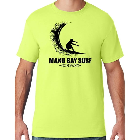 Mens Manu Bay Surf Company BLACK WAVE T-shirt, 3XL Safety Green