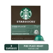Starbucks By Nespresso Vertuo Coffee Capsules, Pike Place Roast, Medium Roast Nespresso Espresso Pods, 1 Box (8 Pods)
