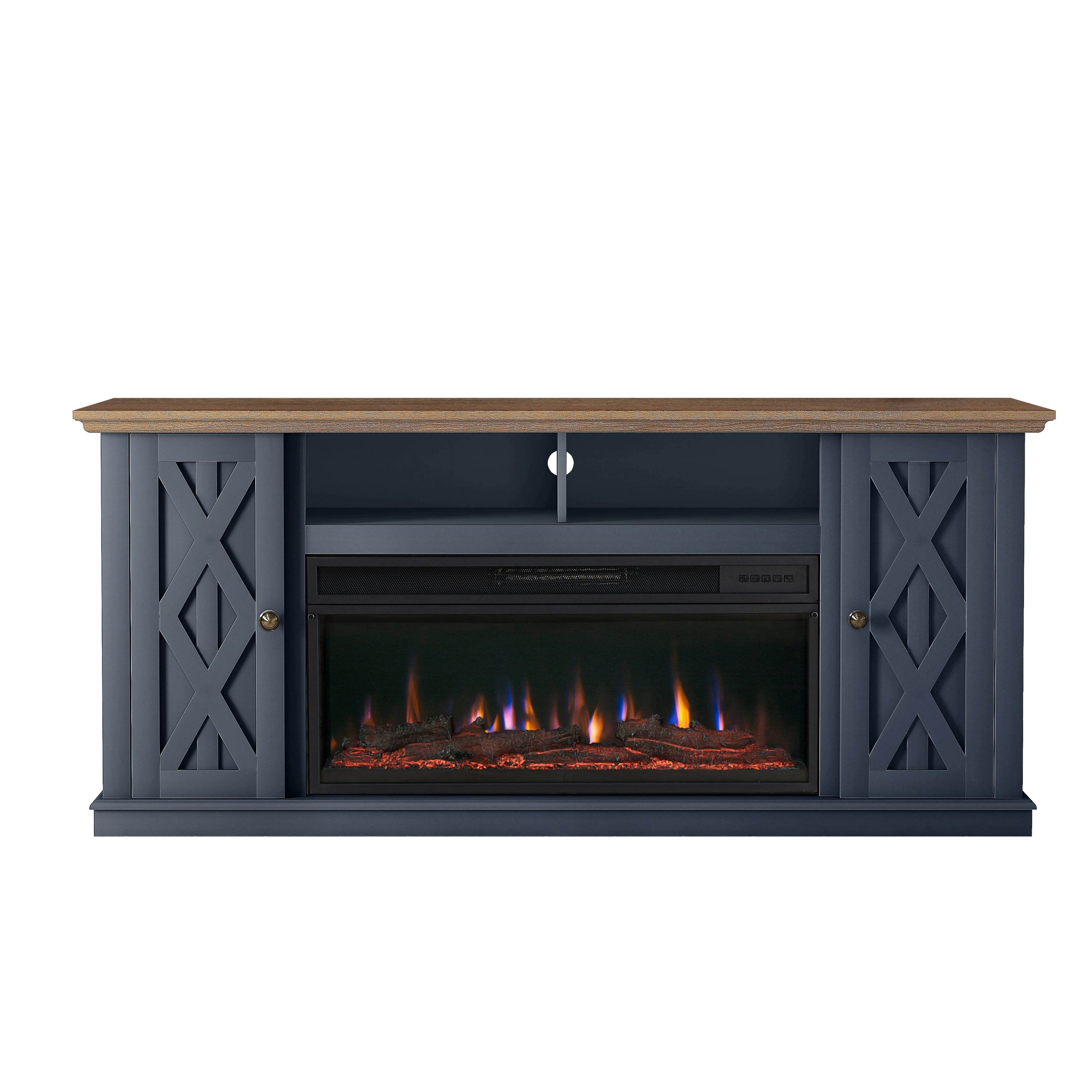 Sleek 68" TV Stand with Integrated 36" Electric Fireplace-Blue