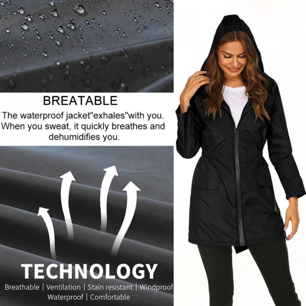 Women Waterproof Lightweight Rain Jacket Active Outdoor Hooded Raincoat ...