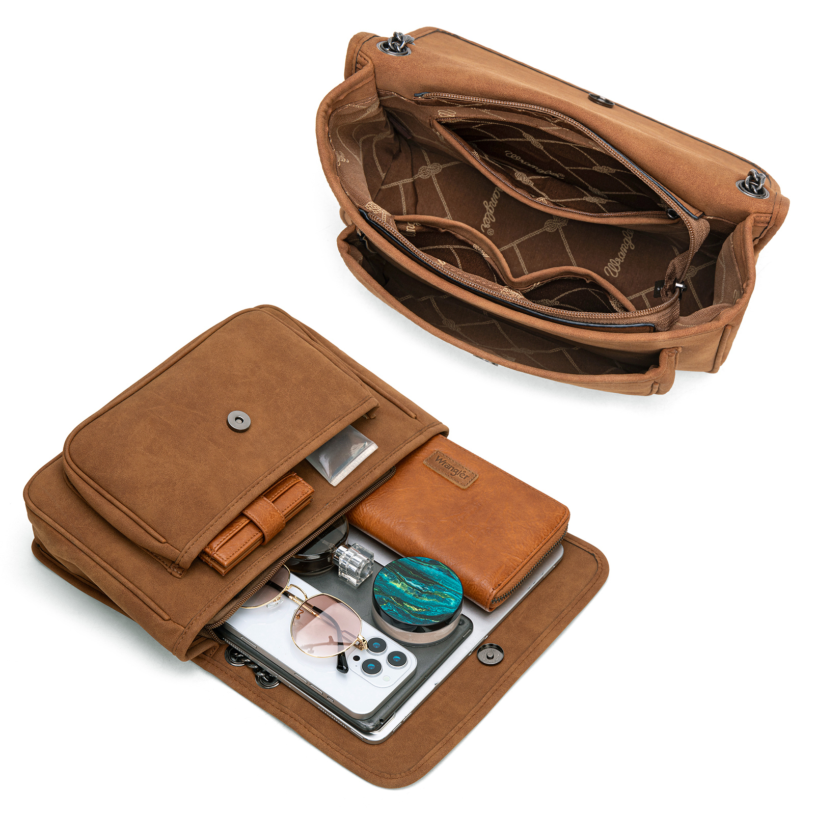 Wrangler Shoulder Bag for Women Retro Purses and Handbags Crossbody Bags with Chain Strap, Brown