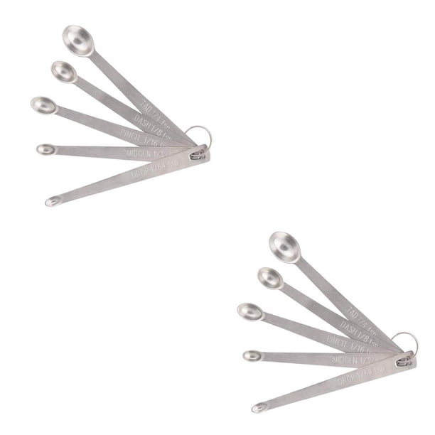 Paquete de 5 Cucharas medidoras Injueey de acero inoxidable con mango largo Plata 5 uds cabeza redondeada