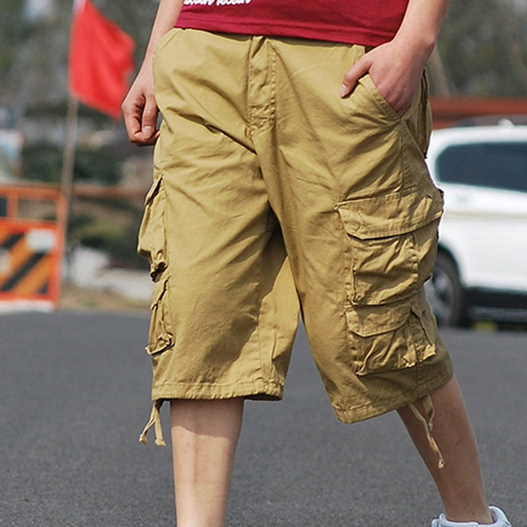 Guzom Men's and Big Men's Cargo Shorts- Trendy Casual with Pocket Solid  Sport Pants for Less Khaki Size 6XL