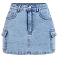 thumbnail image 4 of Xyant Girls Bodycon Cargo Jean Skirt Streetwear A Line Mini Denim Skirt for Girls with Pockets (Blue,14-15 Years), 4 of 5