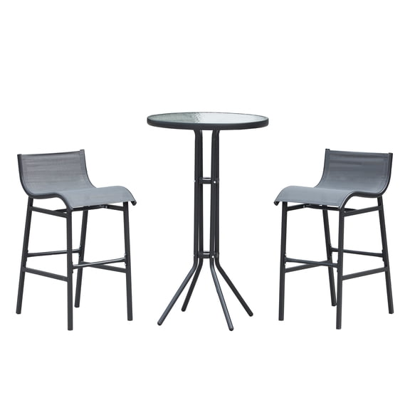 3 Piece Bar Height Outdoor Bistro Set for 2, Round Patio Pub Table 2 Bar Chairs with Comfortable Design & Strong Build, Charcoal Gray